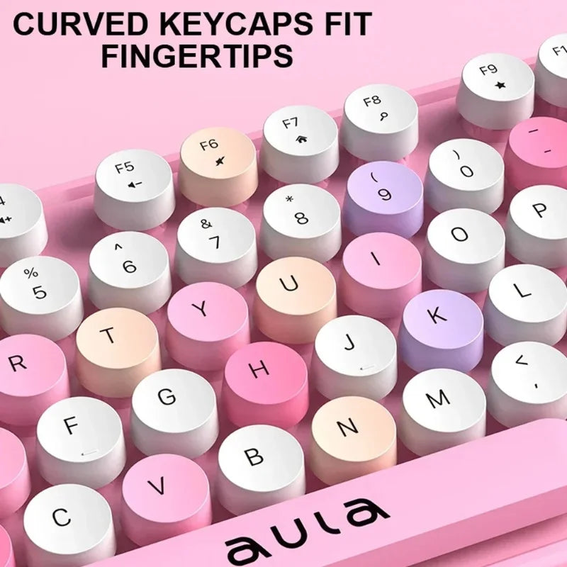 AULA Wireless Keyboard Mouse Combo 104 Keys Retro Round Keycaps Silent Typing 2.4G Ergonomic Office Gaming Set for PC Laptop