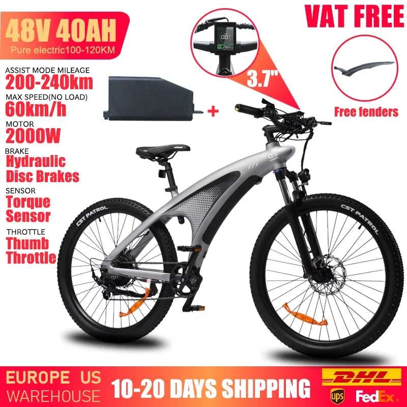 HUANCI Q5 Electric Bike for Adults 2000W Off-road Tire E Bike 48V 20Ah Battery 60KM/H Electric Bicycle for Commuting Long Range