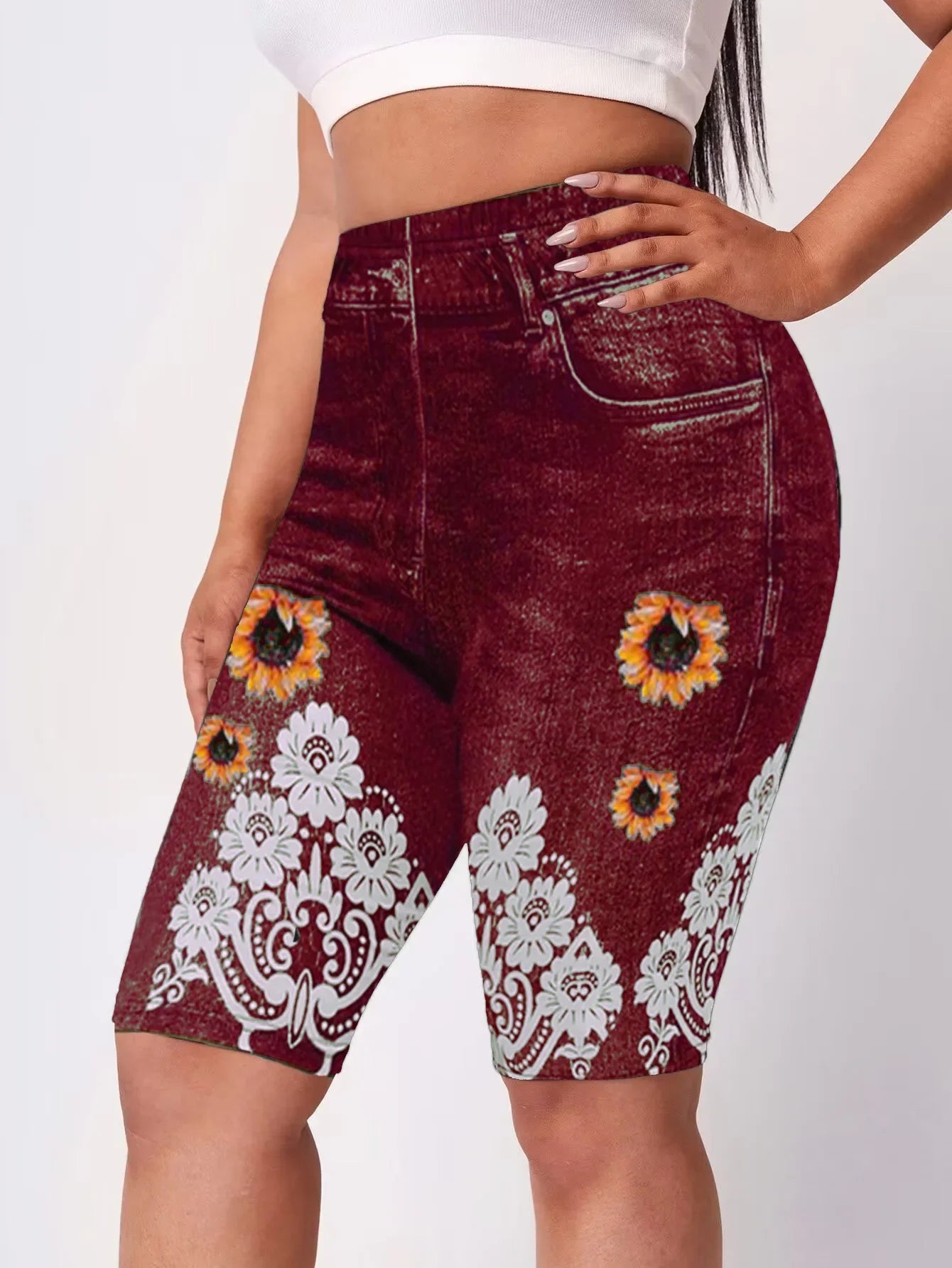 Jeans Look Leggings Women High Waist Plus Size Skinny Shorts Super Elastic Cool Summer Jogging Pants