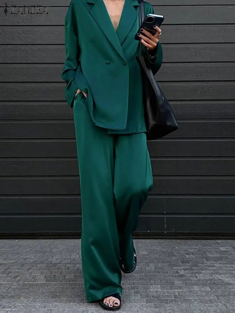 ZANZEA  2024 Fashion Women Loose Pants Sets Long Sleeve Shirts Wide Leg Pants Lady Casual Office Outfits Tracksuit Streetwears