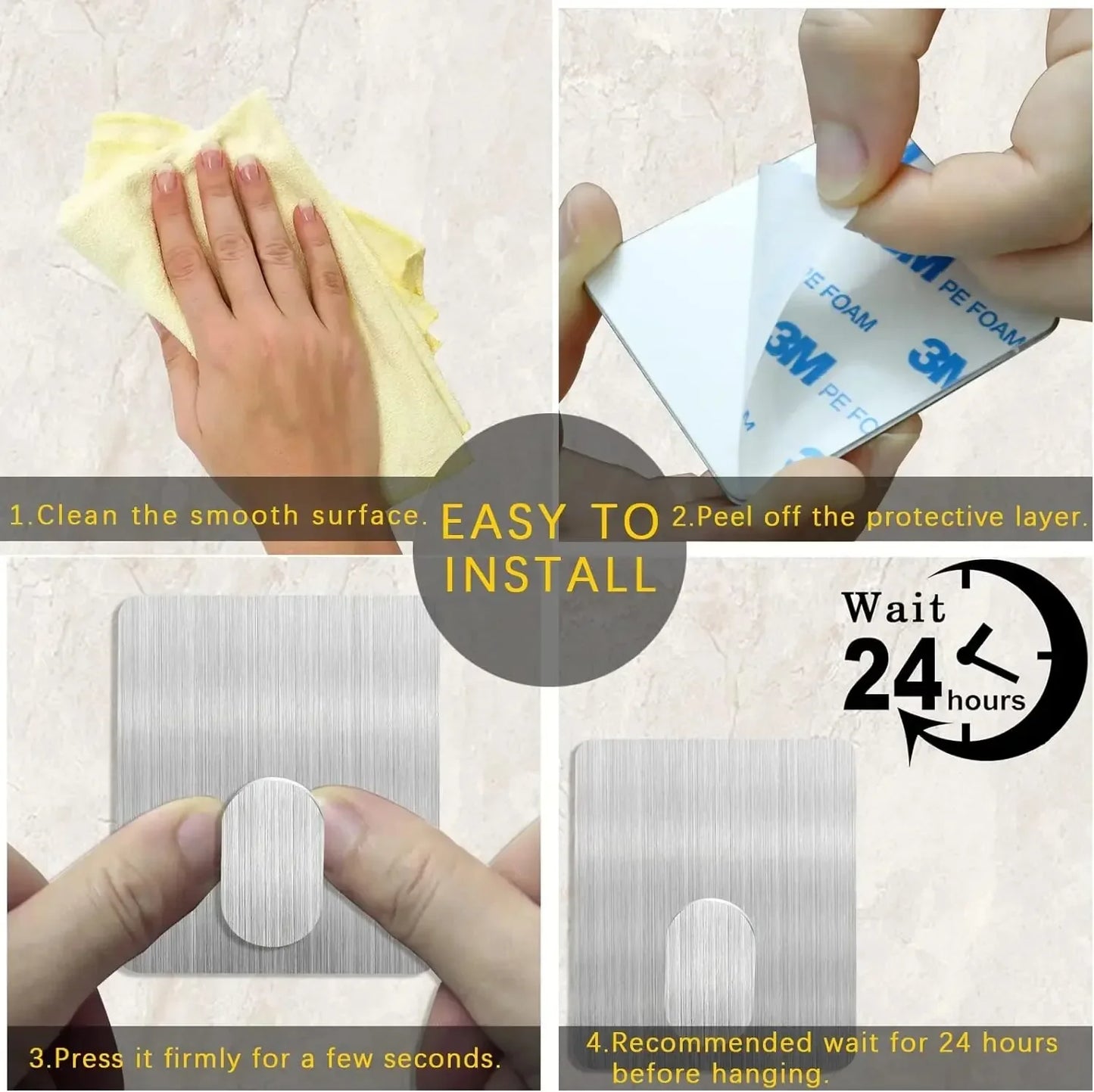4PCS Stainless Steel Wall Mounted, Wall Mounted Self-Adhesive Hook, Key Holder, Wall Mounted, Towel Rack, Jacket, Bag Hook