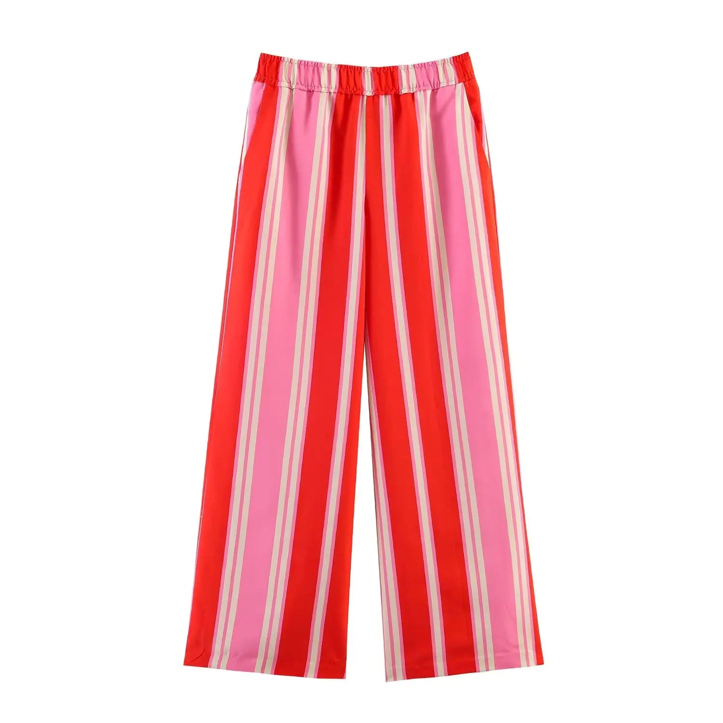 KONDALA Chic Women Striped Casual Suit Single Breasted Straight Shirt+Elastic Waist Long Pants Fashion 2026 Elegant Mujer Suit