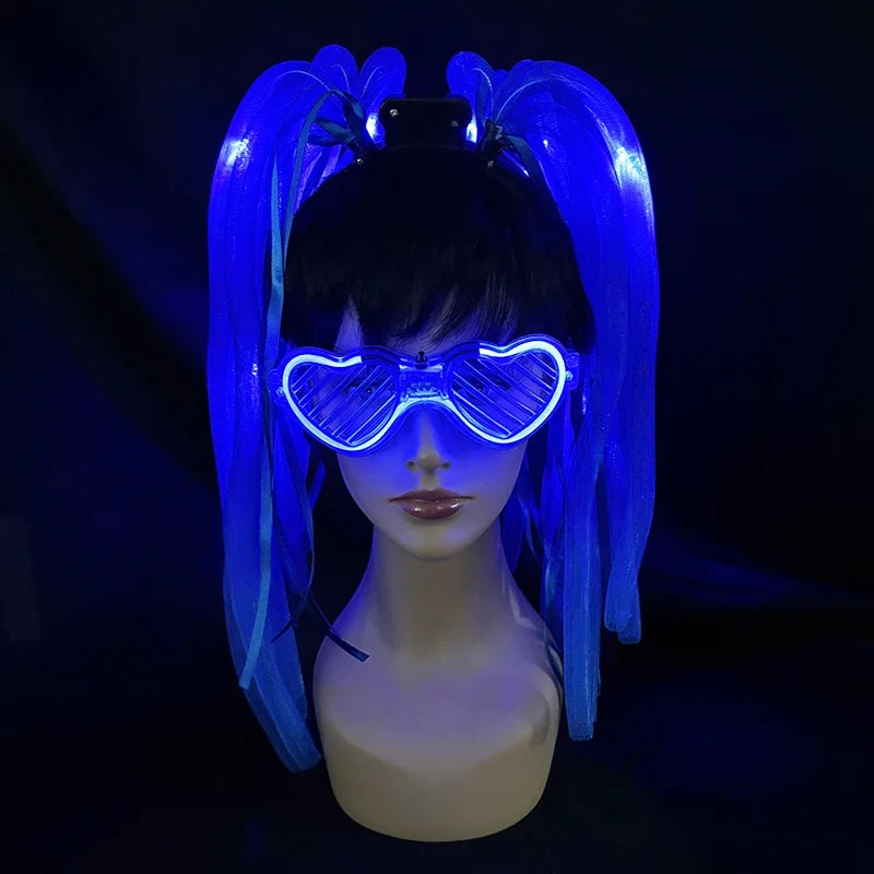 Funny LED Flashing Braid Headband Light up Noodle Headband Girl Women Rave Carnival Party Headwear Supplies Bar Night Show Props
