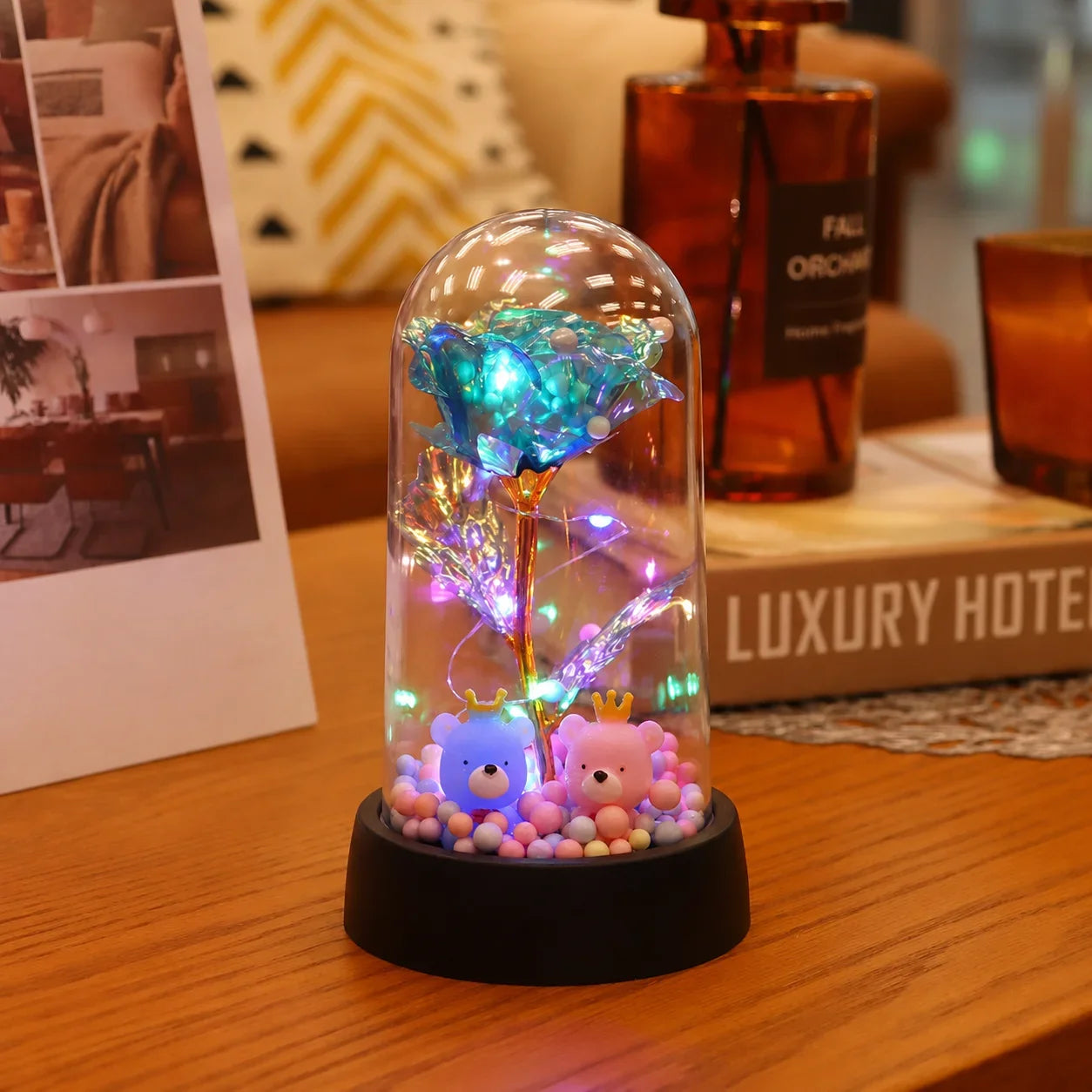 LED Valentine Day Gift For Girlfriend Eternal Rose Light 24K Gold Foil Flower In Glass Cover Mothers Day Wedding Bridesmaid Gift