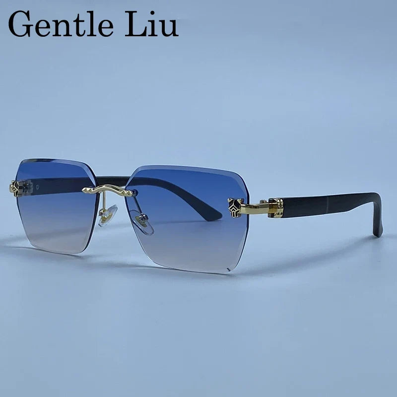 Rimless Square Men Sunglasses 2026 Luxury Polygon Photochromic Sun Glasses Male Driving Shades Punk Cut Lenses Frameless Eyewear