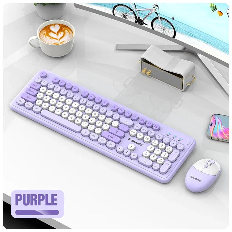 K-Snake WK200 Wireless Keyboard Mouse Set Cute Punk Keycap USB Wireless Business Keyboard Mouse Set Laptop Typing Office