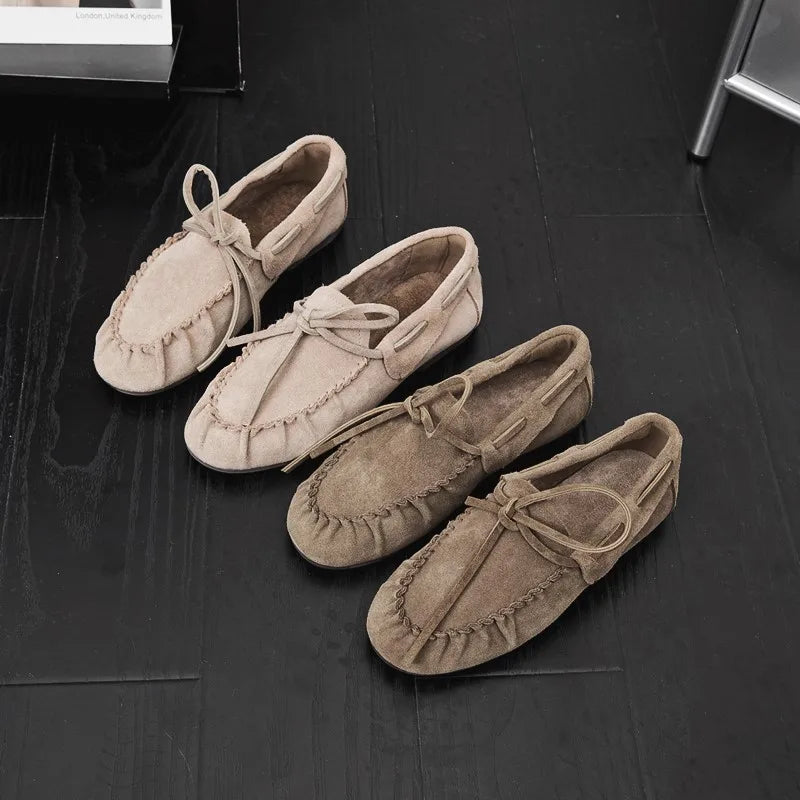 AIYUQI Women Loafers British Style 2026 New Genuine Leather Beanie Shoes Women Flat Non-slip Vintage Slip-on Moccasins For Women