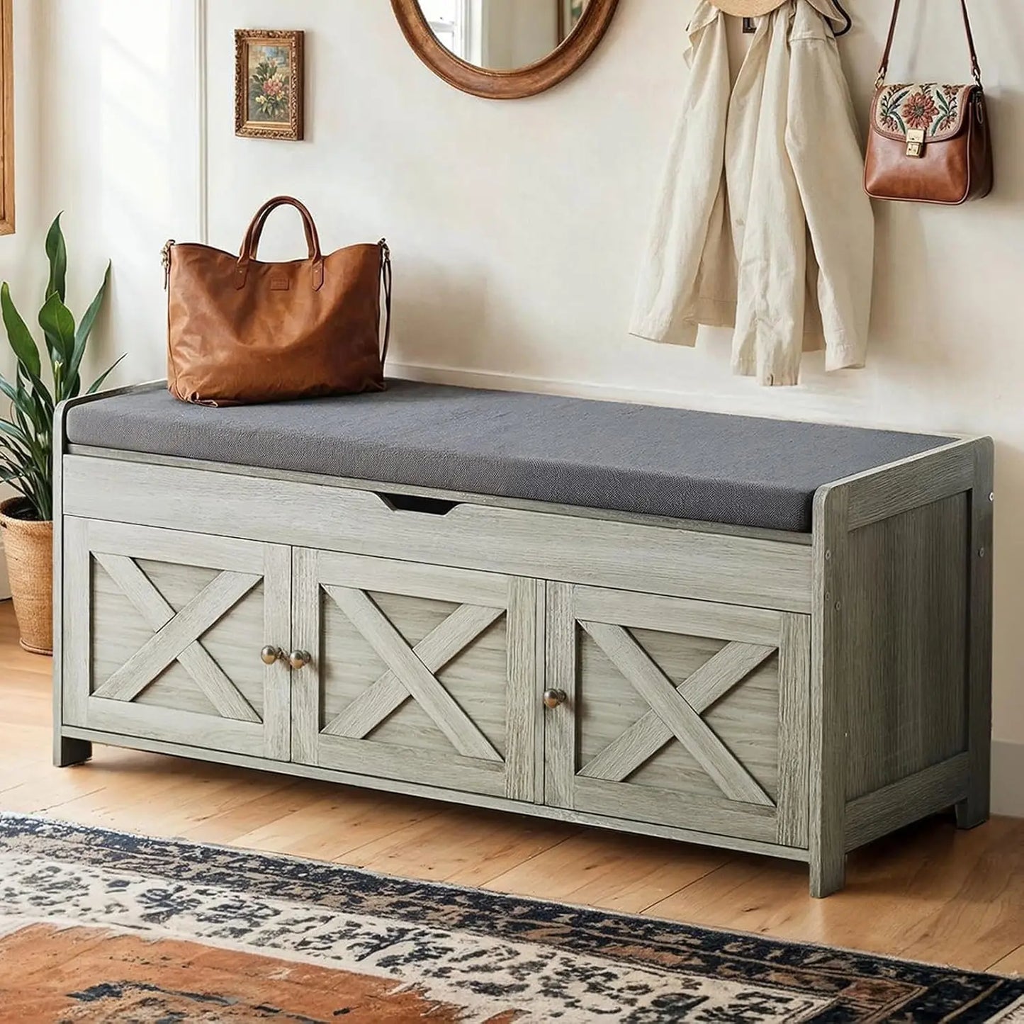 Shoe Storage Bench With Cushioned Seat And Lift Top