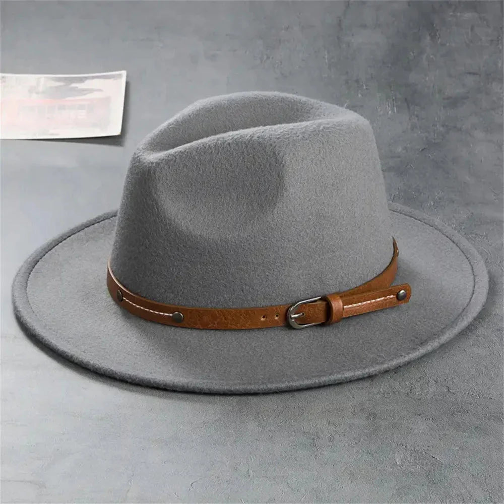 Sombrero Fedora de Lana Unisex – Sombrero de Fieltro de Ala Plana para Otoño e Invierno