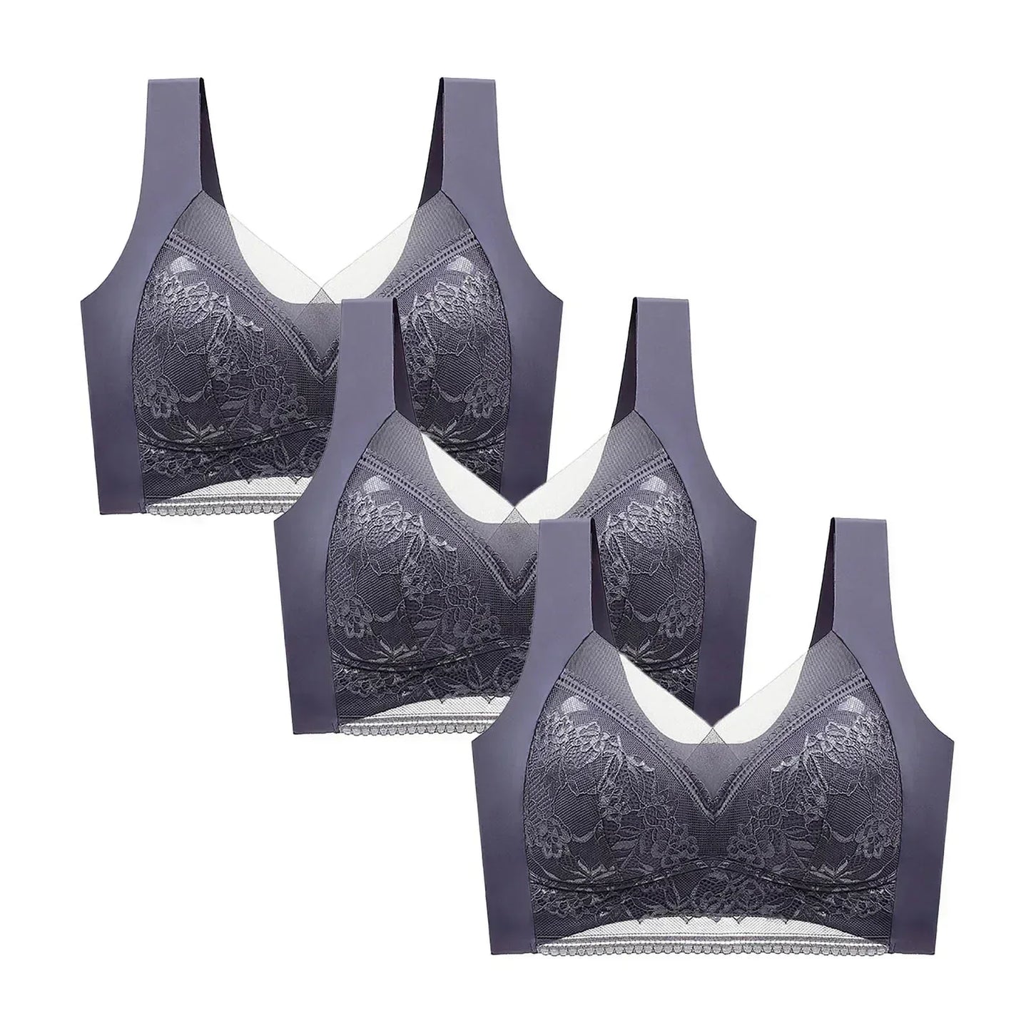 FallSweet Sujetadores Push Up de Encaje para Mujer, 3 Piezas, Sujetador Inalámbrico Sexy de Seda de Hielo, Bralette de Copa Profunda, Lencería Femenina, Ropa Interior para Mamá L-5XL