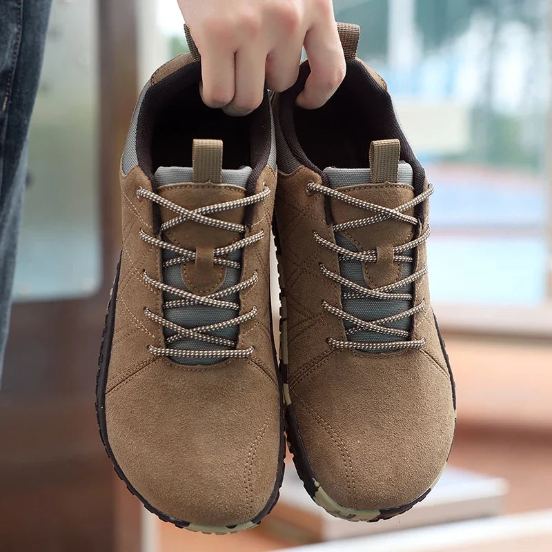 Wide footed large-sized men's suede hiking shoes anti slip leather outdoor sports shoes camping running jogging  men's loafers