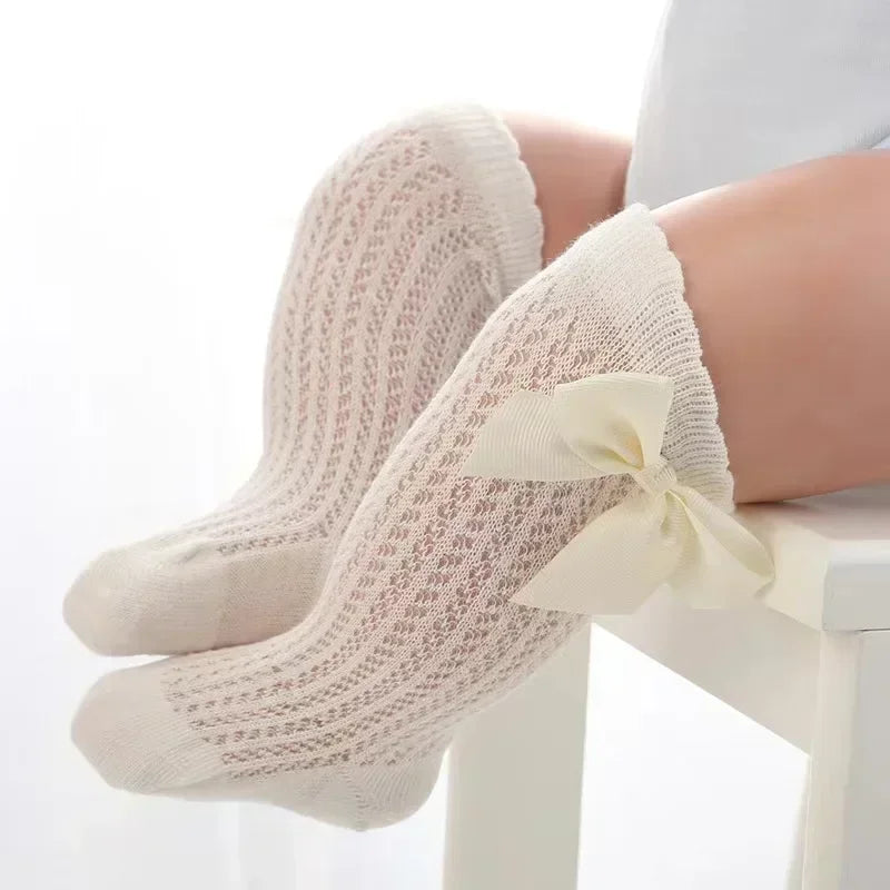 0-36m Baby Girl Socks Toddler Big Bow Cotton Summer Mesh Infant Knee