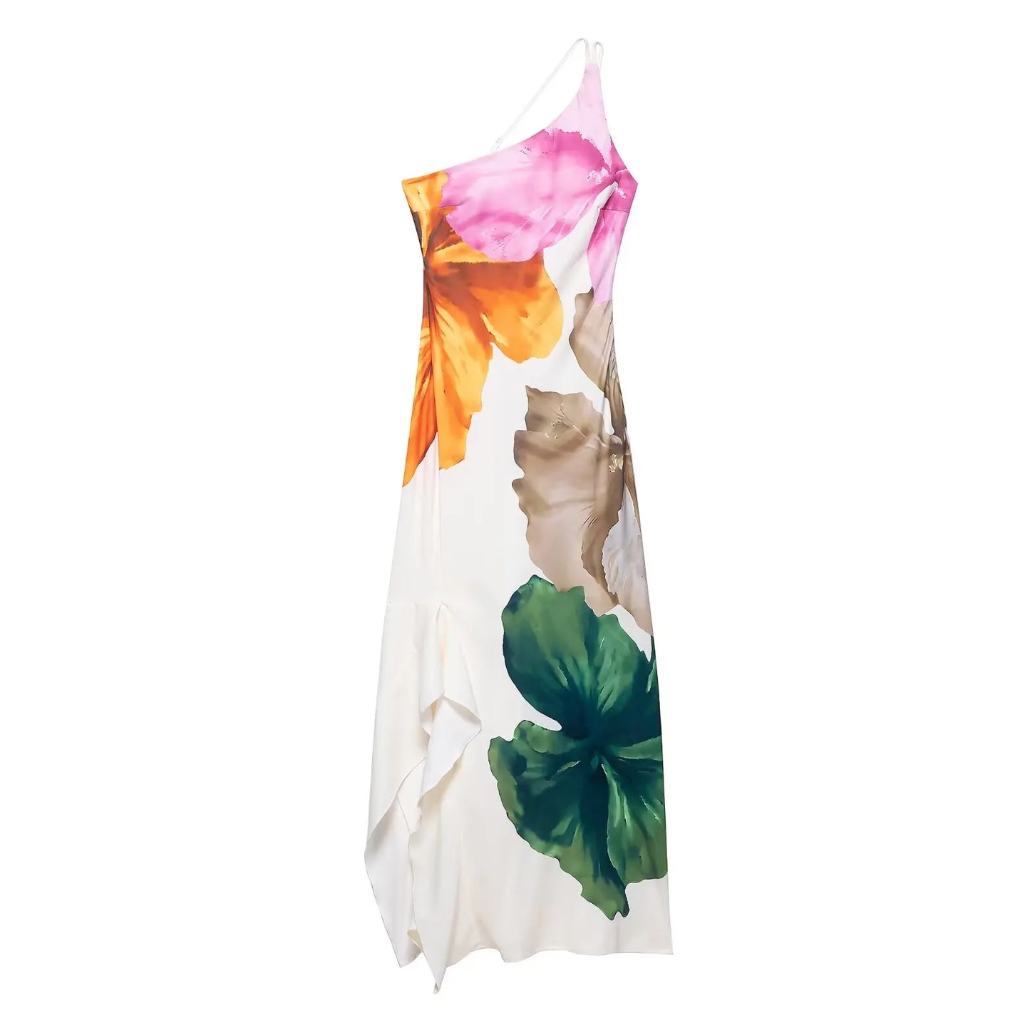 Zevity Women Sexy Single Shoulder Floral Print Slim Long Dress Female Chic Backless Side Zipper Brand Party Vestidos DS9198
