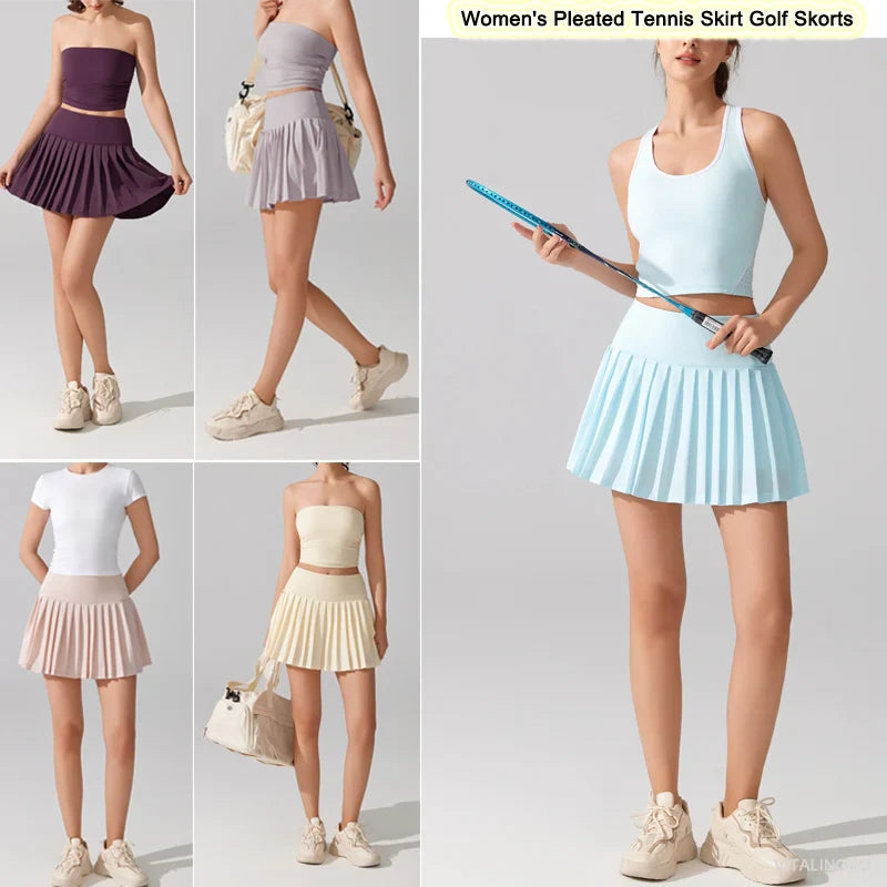 VITALINOVO Falda-pantalón plisada fluida: Tiro alto, con bolsillos, cómoda