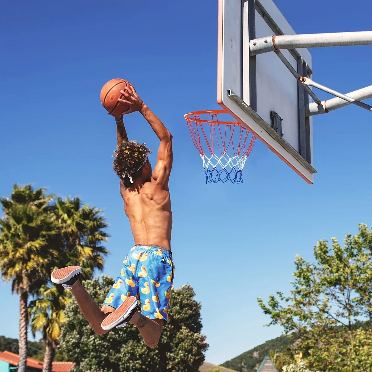 Heavy-Duty Wall-Mounted Basketball Hoop with Adjustable Height,Backboard & Net - Space-Saving Indoor/Outdoor - Easy Installation