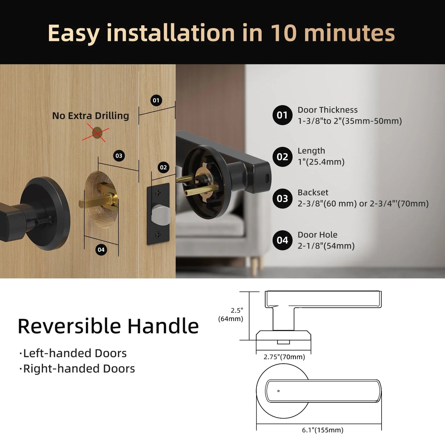 Viladepot Smart Lock Fingerprint Door Lock App Control Passcode Unlock Electronic Touchscreen Keypad