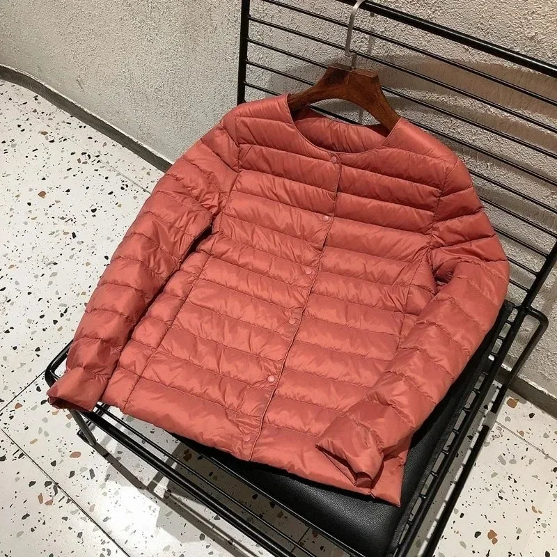 2024 New Autumn Winter Warm Ultra Light Weight Puffer Coats Down Jacket Women Slim Jacket Female Fashion White Duck Down Coat