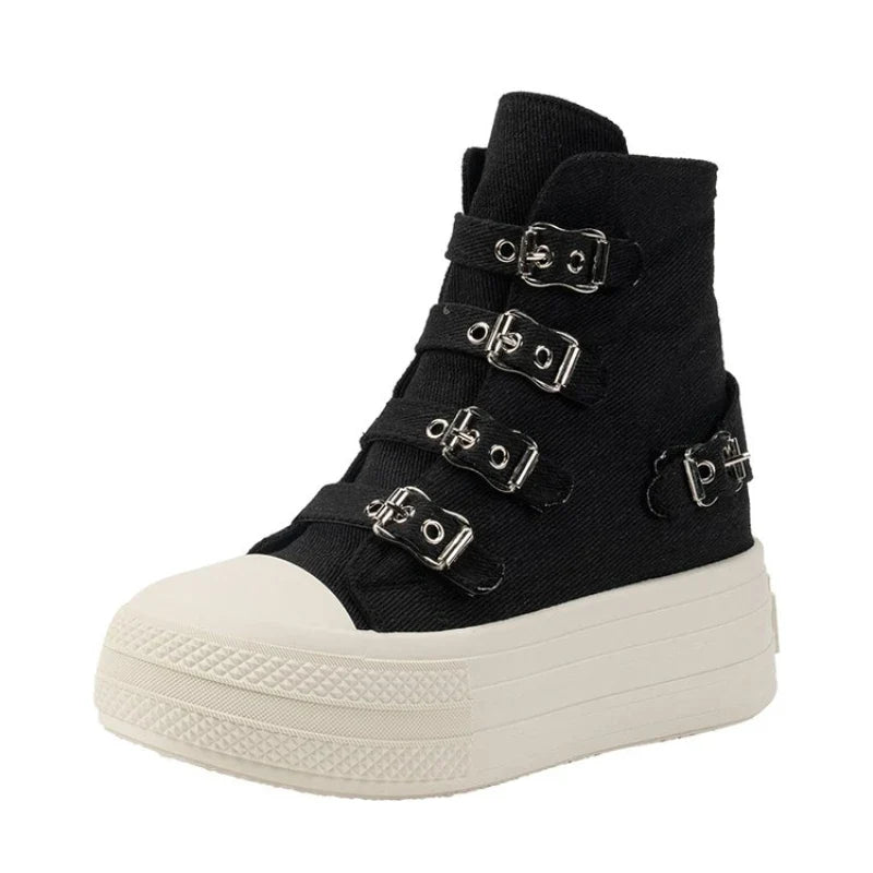 8CM Wedge Heels Sneakers Canvas Shoes Women's 2024 Spring And utumn New Fashion All Casual Thick Ventilate Soled Board Shoes