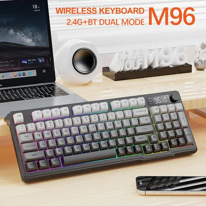 M96 Bluetooth Keyboard Wireless FREEWOLF Screen Gaming Keyboard Electronic Screen Multi-Device Connection Ergonomics Gaming