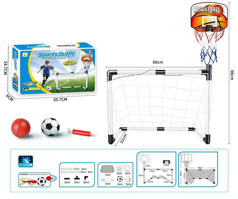 Large 2-in-1 Portable Plastic Soccer and Basketball Goal Indoor/Outdoor Kids Sports Toy Foldable Football Training Equipment