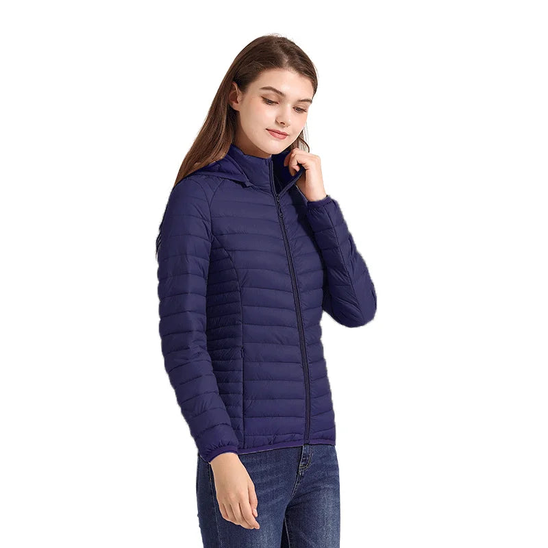 SANTELON Women Fashion Ultralight Padded Puffer Jacket Coat Lady Soild Lightweight Warm Outwear With Detachable Hood Storage Bag