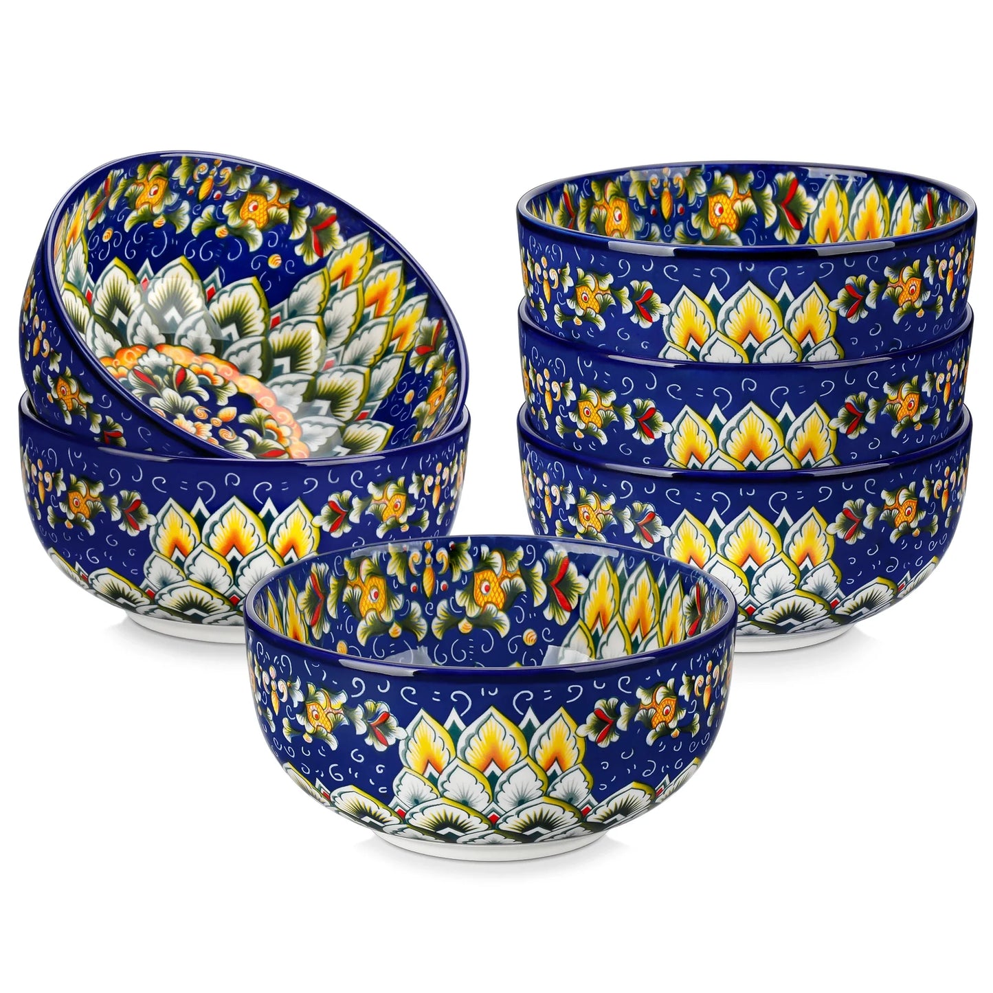Malacasa Ceramic Bowls Set Floral Bohemian Style For Salad Cereal