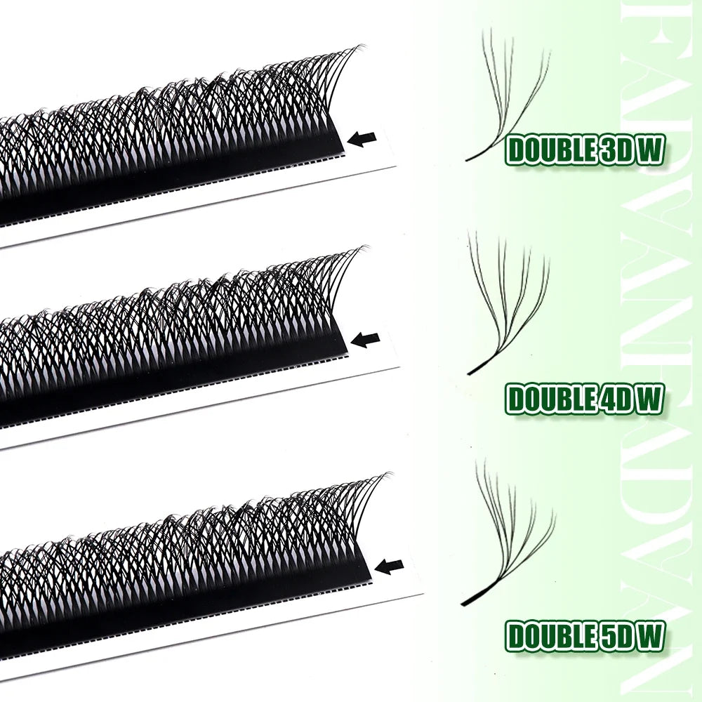 FADVAN 3D/4D/5D W Shaped Double Tips Eyelashes Extensions Natural Softlight Volume Fanning Lashes 0.07 Curl C D Black Eyelashes