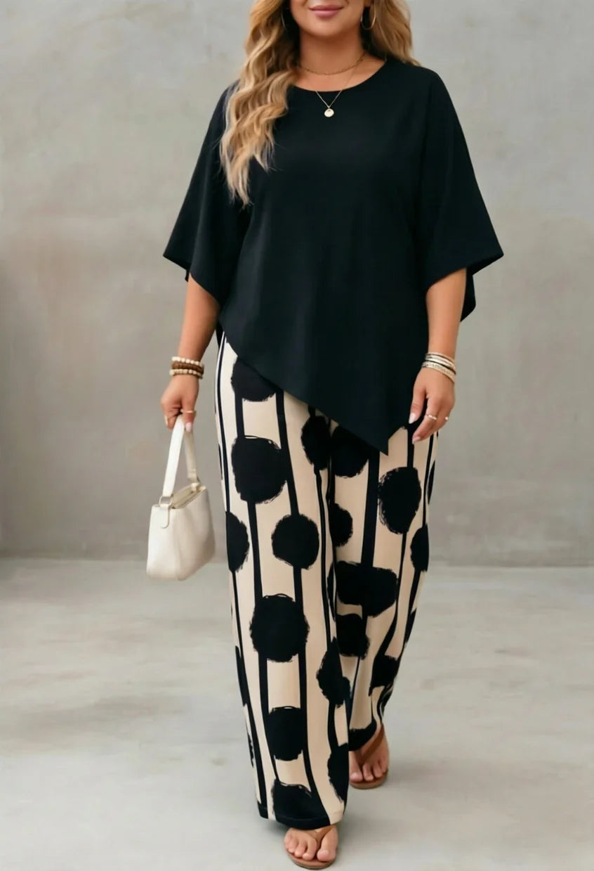 2026 Spring Summer New Comfort Crew Neck Short Sleeve Striped Print Wide Leg Pants 2-Piece Outfit Set