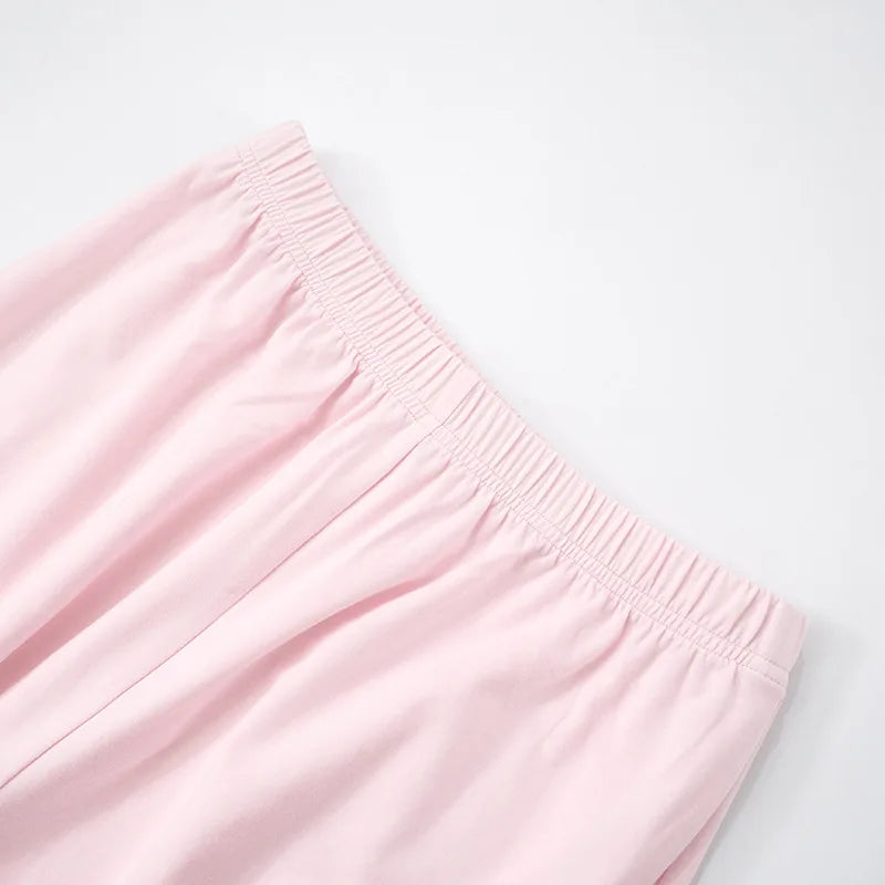 Casual Long Pants Suits Women O-neck Short Sleeve T-shirt Elastic Waist Trousers Set Spring Summer Solid Lady Household Clothes