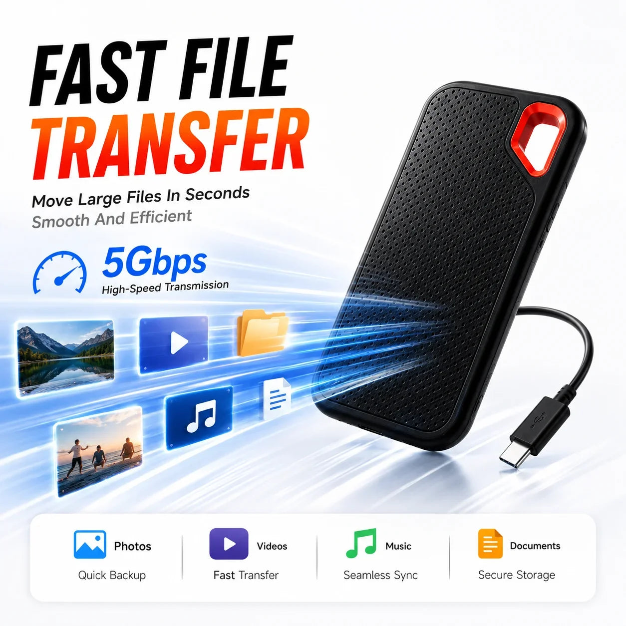 1TB Portable SSD Waterproof Shockproof for Desktop Computer Plug&play