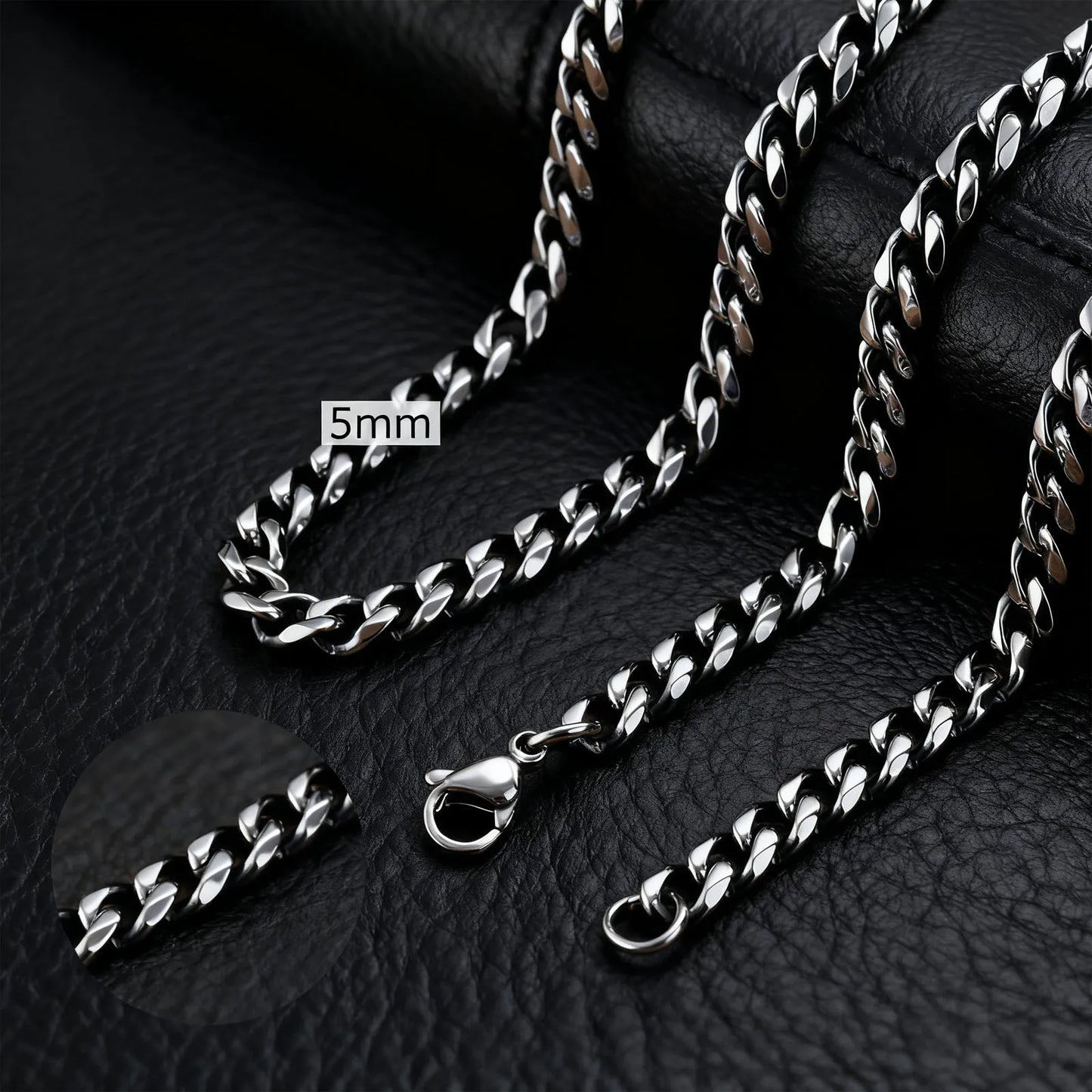 3-11mm Classic Cuban Chain Necklace for, Silver Black Gold Grey Color