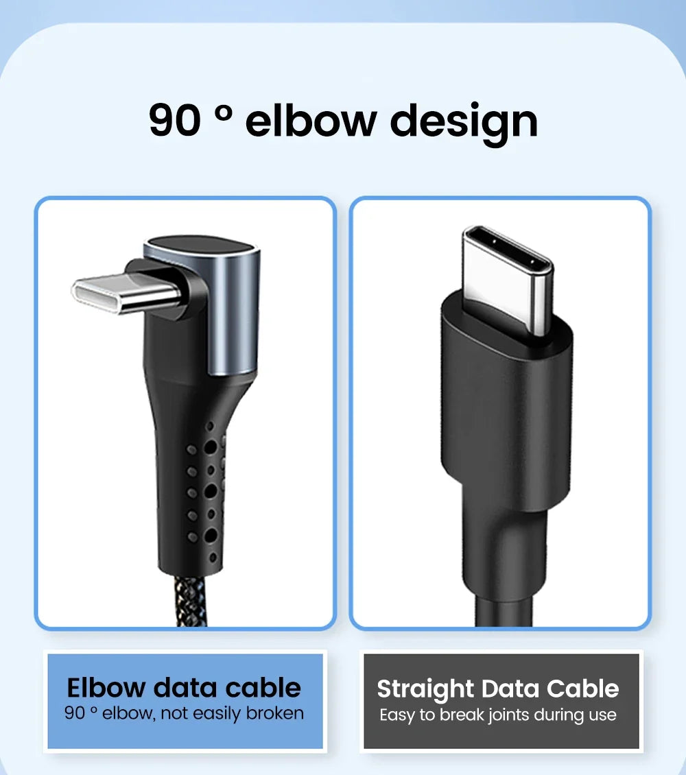 Crouch 90 Degree Short Cable USB Type C To Type C 6A 66W Fast Charge 25CM 50CM Power Bank USB C Cable For iphone Huawei Xiaomi