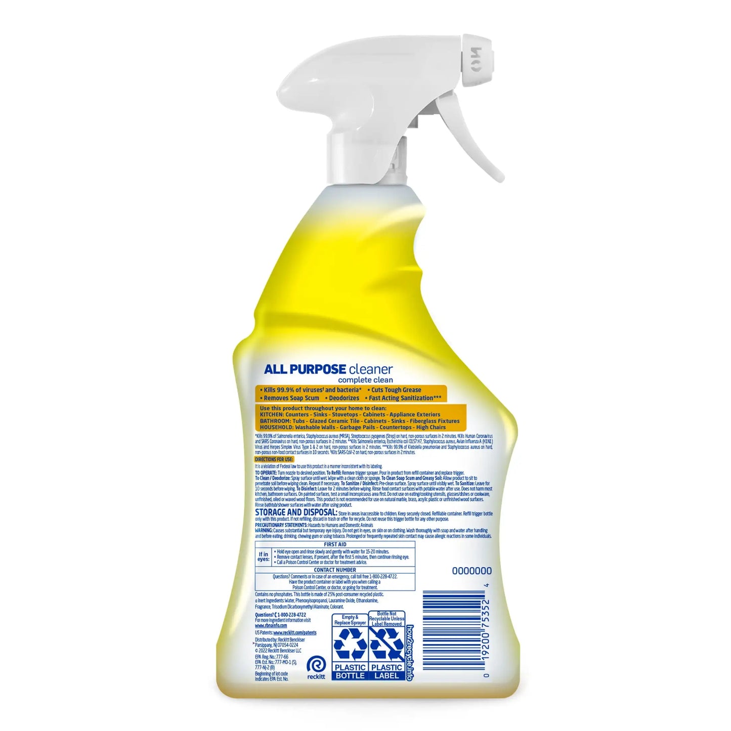 All Purpose Spray Cleaner Lemon Scent For Sanitizing And Disinfecting