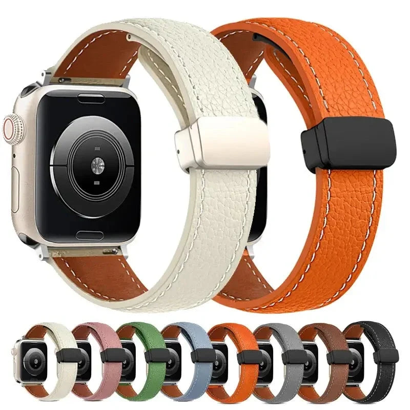 Apple Watch Stitched Leather Band with Folding Clasp