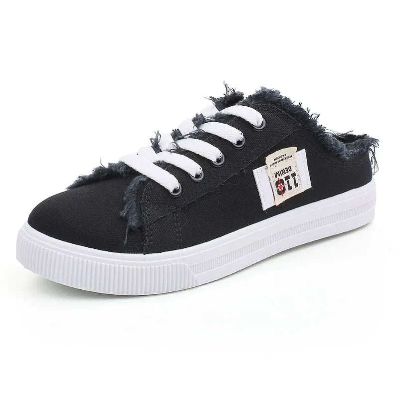 2024 Spring Summer Women Canvas Sneaker Low Top Denim Sneakers Ladies Lace-Up Flat Canvas Board Shoes Female Sapatos Femininos