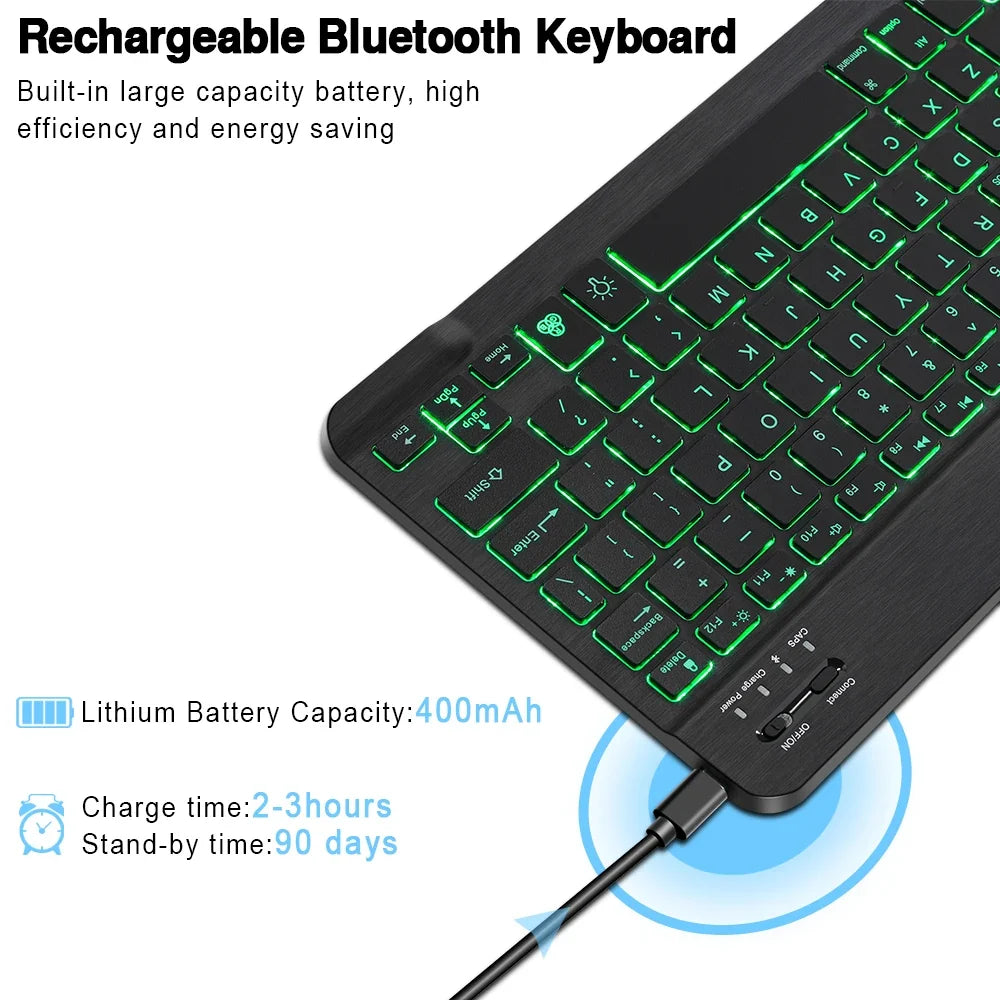 10inch Backlight Bluetooth Keyboard Mouse for IOS Android Windows
