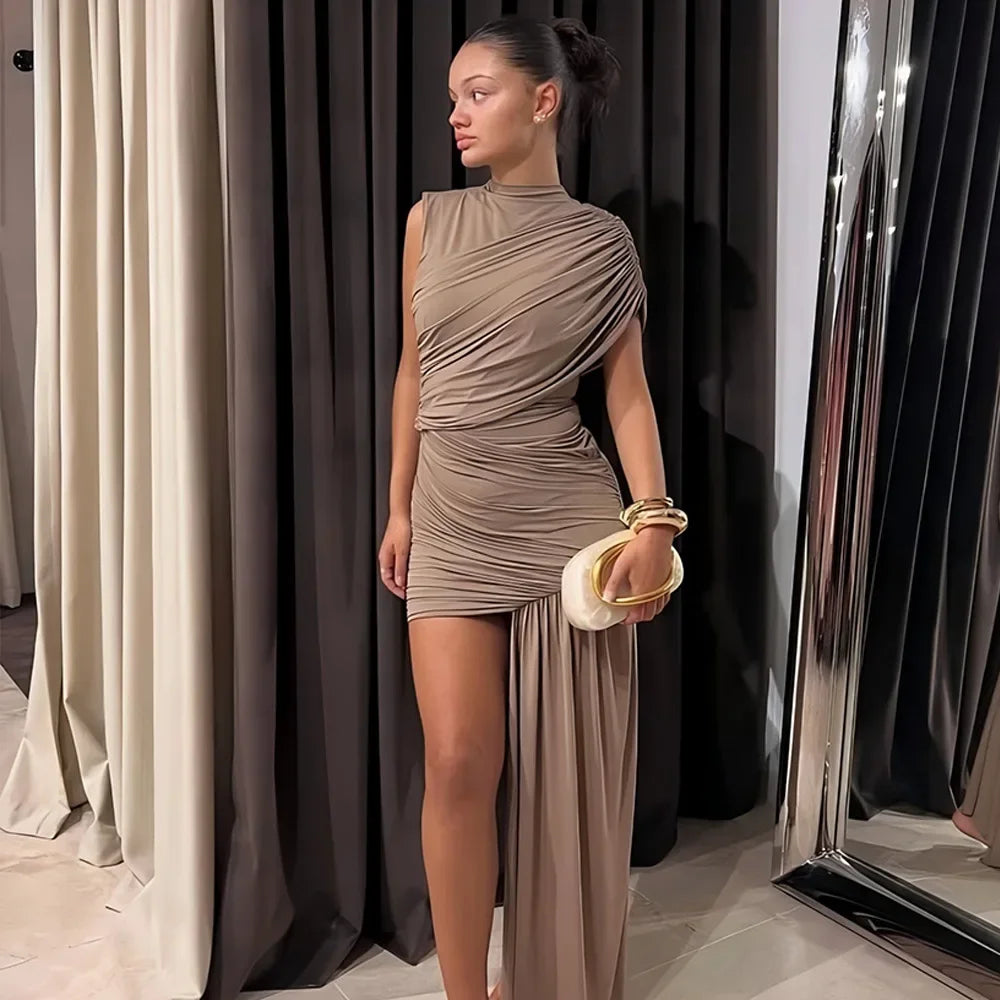 Irregular Pleated Mini Dress | Tassel Hem Streetwear Dress - Femstylo