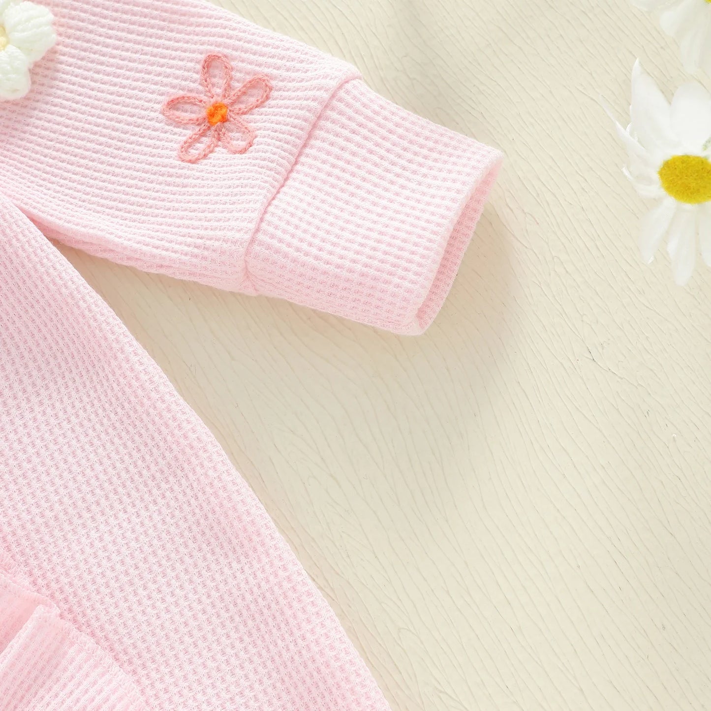 Citgeett Autumn Infant Baby Girl Fall Outfits Long Sleeve Flower Ruffle Jumpsuit Zipper Jumpsuit Headband Clothes Set