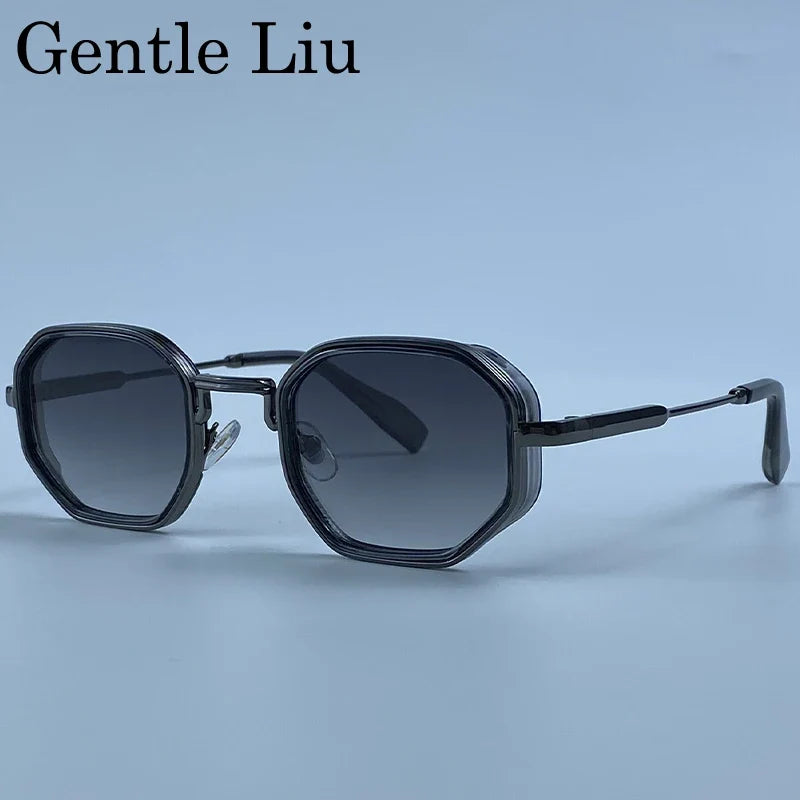 Steampunk Square Polygon Sunglasses Men 2026 Luxury Designer Vintage Geometric Metal Frame Gradient Shades Photochromic Eyewear