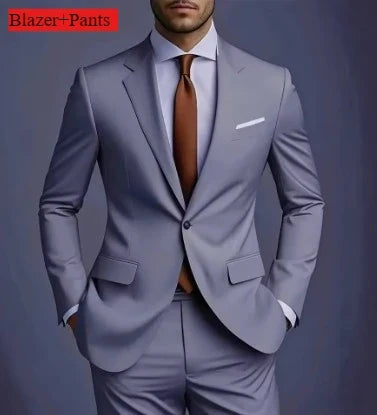 New Luxury Elegant Men's Suits 2 Piece Set Fashion Korean Casual Slim