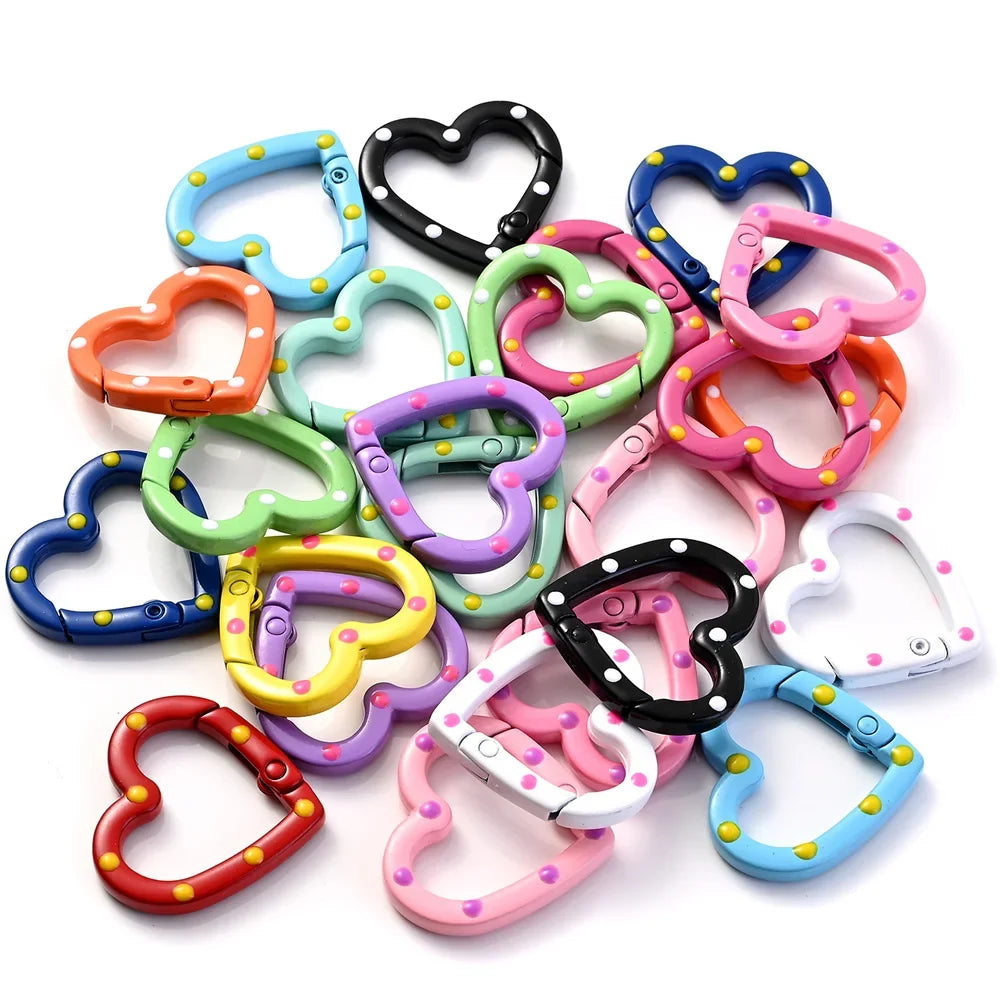 5pcs Multicolor Metal Heart Ring Spring Clasp Carabiner Keychain Clips Hook Dog Chain Diy Jewelry Buckle Connector Supplies