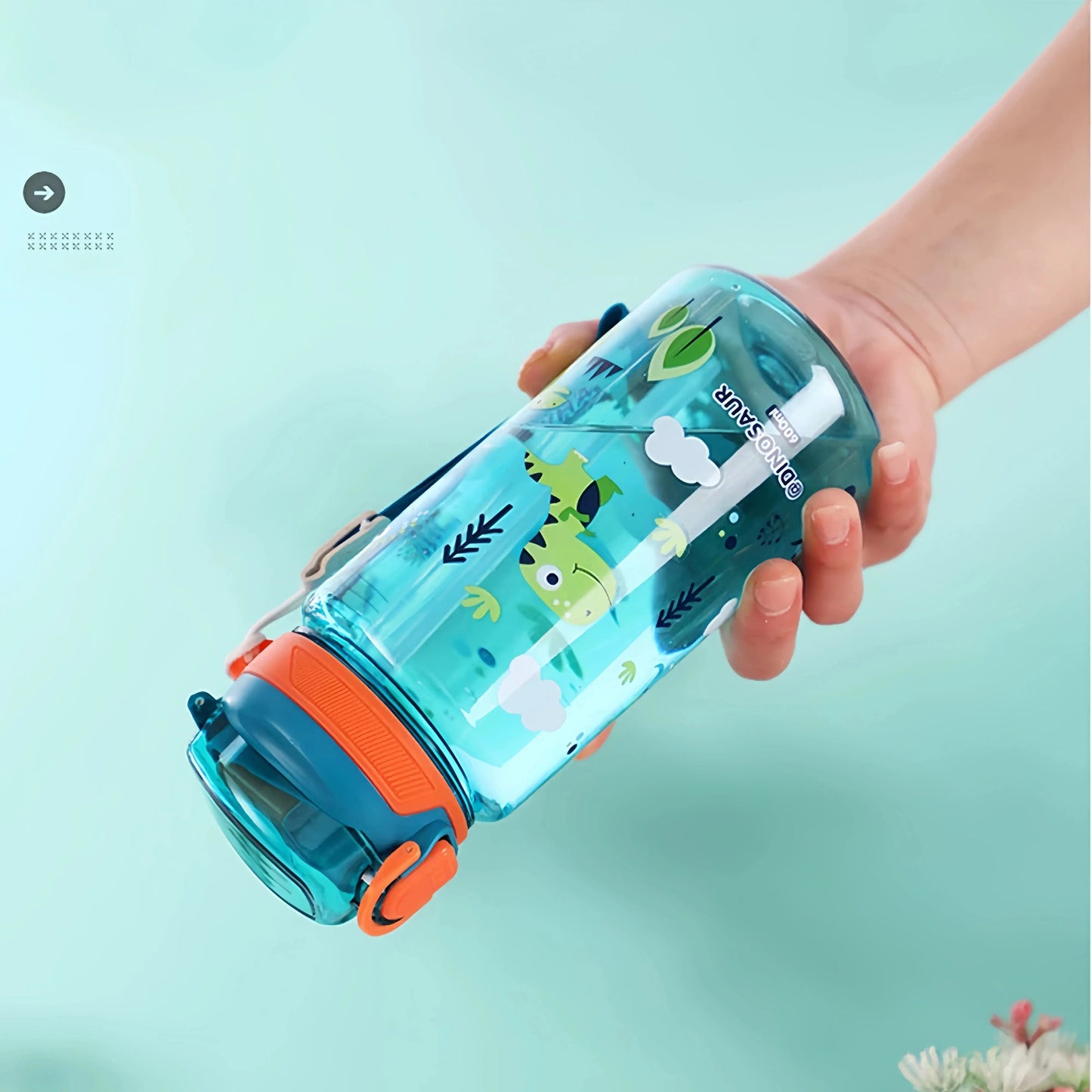 600ml Dinosaur Water Bottle with Silicone Straw