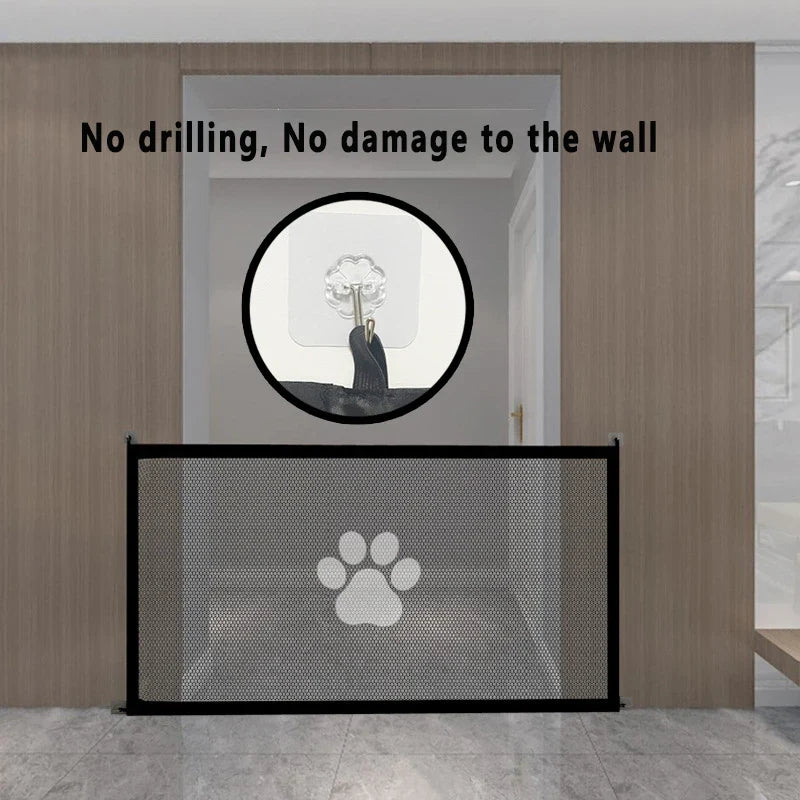 Dog Gate for Stairs - Pet House Screen Door with 4 Hooks, Indoor Safety Fence Barrier, Stairway Pet Gate for Dogs Cats
