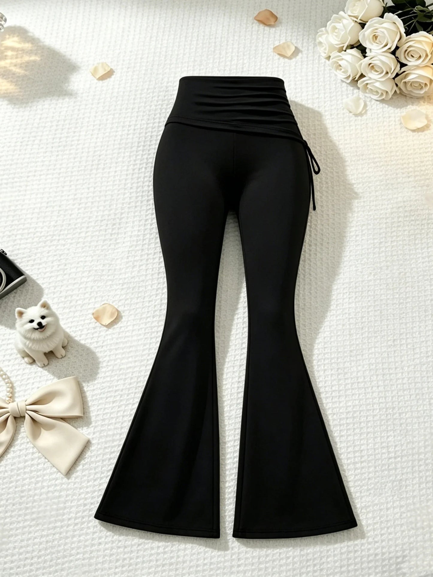 2 Pcs Women Crew Neck Side Ruched Split Hem Short Sleeve Tee High