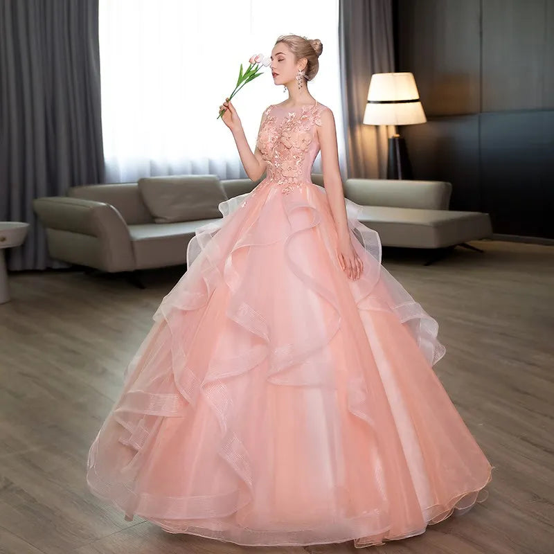 Vestidos de Quinceañera Rosa Oscuro con Cuello Halter sin Mangas para Fiesta de Gala, Vestido de Princesa Sencillo con Flores, Talla Grande Personalizado