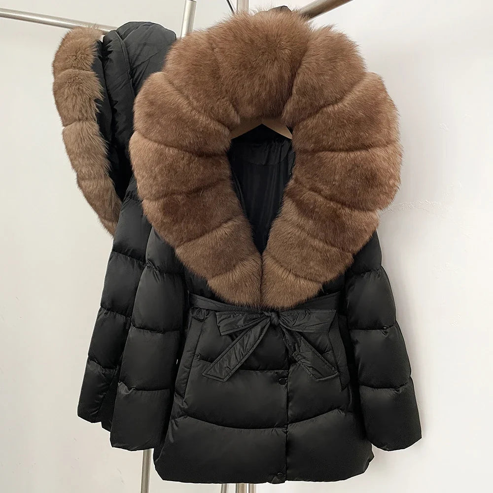 Natural Fur Collar Down Jacket Women Winter 2026 High Quality Duck Down Puffer Parka Windproof Warm Down Coat Outerwear New