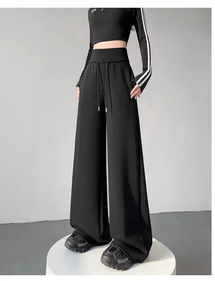 Pantalones rectos anchos de cintura alta sueltos grises para mujer