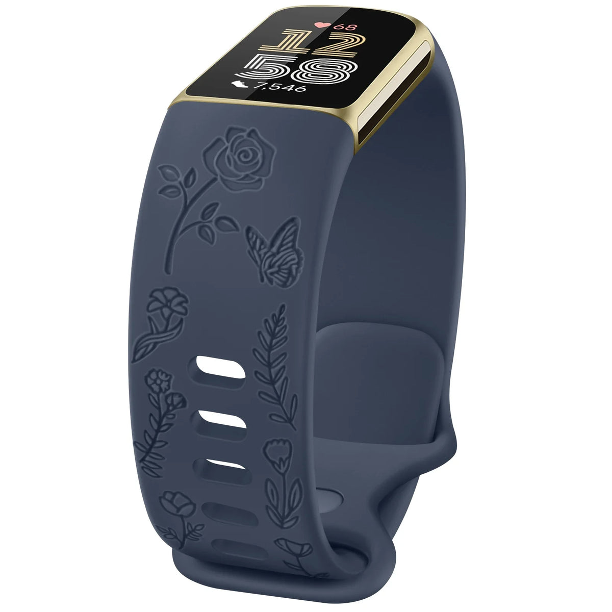 Fitbit Charge 5 & 6 Floral Engraved Band, Soft TPU