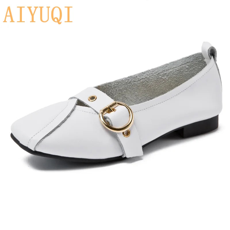 AIYUQI Women Shoes Fashion 2026 New Genuine Leather Ladies Flat Shoes Comfortable Square Buckle Large Size 414243 Shoes Women