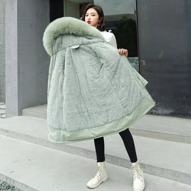 2026 New Winter Women Parka Fur Hooded Jackets Thicken Warm Cotton-padded Puffer Coat Casual Long Parkas Clothes Loose Outerwear